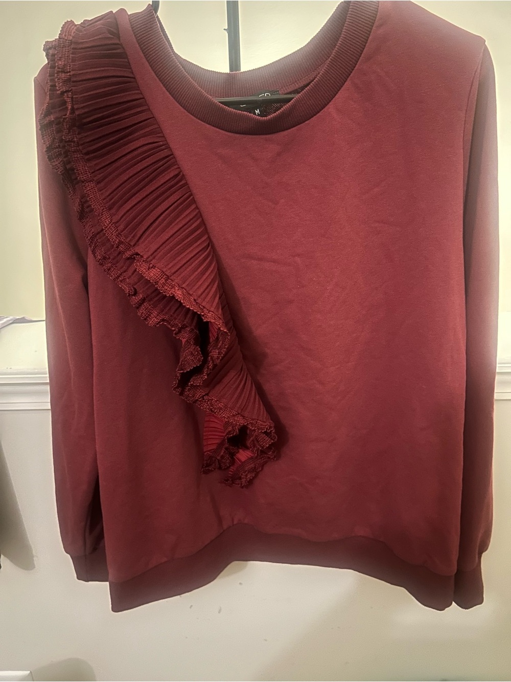 CQ by CQ Burgundy Ruffle Accent Crewneck Sweatshirt - Size Medium